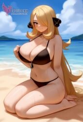 1girls 2d ai_generated ass barefeet beach big_ass big_breasts bikini blonde_hair breasts cynthia_(pokemon) erophoenix feet female female_focus full_body long_hair looking_at_viewer looking_back milf nintendo nude older_woman pale_skinned_female patreon_username pokemon pokemon_dppt smile soles solo solo_female sweat swimsuit thick thick_thighs toes uncensored voluptuous