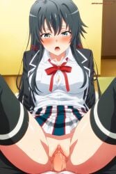 1boy 1girl1boy 1girls ai_generated aikenoart black_hair blue_eyes blush female male missionary missionary_position my_teen_romantic_comedy_snafu no_panties penis pov pov_eye_contact pussy school_uniform sex skirt thighhighs uncensored vaginal_penetration yukinoshita_yukino