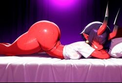 ai_generated ass bedroom big_ass big_horns black_hair brat breasts bubble_butt chubby curvy curvy_body curvy_female curvy_figure curvy_hips demi_(starlightnex) demon demon_girl demon_horns fat_ass female hair_over_eyes highleg_panties huge_ass imp inviting inviting_to_sex lying_on_bed mature_female mischievous_smile night oiled_skin original original_character playful red_body seductive seductive_look short_hair shortstack slim_waist small_breasts smaller_female smile smirk smug starlightnex succubus sweat thick_ass thick_hips thick_legs thick_thighs tight_clothing wide_hips