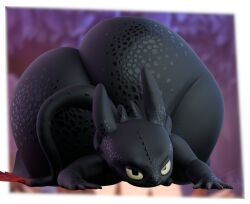 2025 3d_(artwork) 4_fingers anthro ass big_butt black_body black_scales darkspite digital_media_(artwork) dragon dreamworks english_description european_mythology fingers front_view fury_(httyd) head_spikes hi_res how_to_train_your_dragon huge_butt hyper hyper_butt kneeling male mouth_closed mythological_creature mythological_scalie mythology narrowed_eyes night_fury on_ground pupils scales scalie solo spikes spikes_(anatomy) square_pupils tail thick_thighs toothless western_dragon