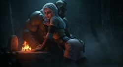 ai_generated ass butt ciri cirilla_fiona_elen_riannon dark-skinned_male dark_skin female green-skinned_male green_skin human human_female leshay7 light-skinned_female light_skin male male/female muscular muscular_male night orc orc_male outdoors teasing the_witcher_(series) the_witcher_3:_wild_hunt thighs touching_ass