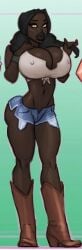 1girls big_ass bimbo bimbo_body bimbo_lips black_hair black_lips cleavage cowboy_boots dark-skinned_female dark_skin female higher_resolution_request huge_breasts lowres nipple_bulge theofficialpit third-party_edit yellow_eyes