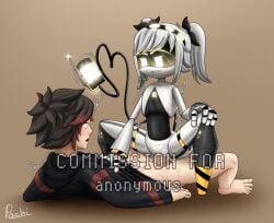 1boy 1girls artist_name artist_signature black_hair blush blush_lines blushing_female blushing_male clothing female female_on_top glitch_productions human j_(murder_drones) male murder_drones murder_drones_x_humans nude nude_female nude_male oc original_character pachinsfw penis_in_pussy robot robot_girl robot_humanoid sex silver_hair straight_sex sweat sweating sweaty watermark white_eyes yellow_eyes