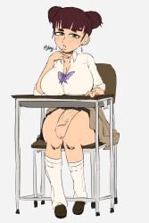 1futa 1girls desk double_bun earrings female foreskin futa_focus futa_only futanari futanari gyaru huge_cock jeteggs large_breasts large_penis loafers looking_at_viewer open_clothes original original_character school_desk school_girl school_uniform schoolgirl schoolgirl_uniform sitting skirt solo solo_focus sweater_around_waist uniform