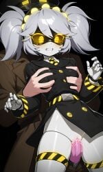 ai ai_generated breast_grab breasts female j_(murder_drones) murder_drones pussy pussy_penetration robot_girl white_body yellow_eyes