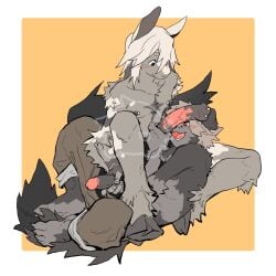 1:1 animal_genitalia animal_penis anthro arm_tuft black_eyes blush canid canine canis chest_markings chest_tuft clothed clothing distracting_watermark domestic_dog duo elbow_tuft equid equine equine_genitalia equine_penis floppy_ears genital_piercing genitals glans_piercing grey_body handjob hi_res hooved_toes hooves horse humanoid_genitalia humanoid_penis kei_enn looking_at_another lying male male/male mammal markings mottled mottled_body mutual_handjob mutual_masturbation nipple_piercing nipples nude on_back open_mouth open_smile penile penis penis_piercing piercing sex simple_background smile topless topless_male tuft watermark white_markings yellow_background