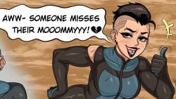 black_eyes black_hair black_lipstick blannis_art clothed clothed_female genderswap genderswap_(mtf) invincible invincible_(superhero) lipstick mark_grayson mohawk mohawk_mark piercing piercings rule_63 tongue_piercing torn_clothes