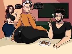 1boy 2girls ass ass_focus beard big_ass big_butt blueartfiend breasts brown_hair female huge_ass huge_butt large_ass madeline_watson male marvel marvel_comics mary_jane_watson milf mother older_female peter_parker red_hair shocked spider-man spider-man_(series) tight_clothing ultimate_spider-man_(2024) white_hair