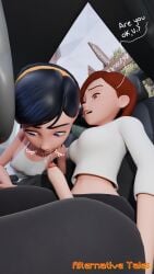 1futa 1girl 3d 3d_(artwork) alternativetales black_hair blowjob brown_hair clothing comic comic_page coughing disney drowning elastigirl english_text futanari helen_parr incest penis pixar red_hair saliva tagme the_incredibles violet_parr