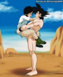 1boy age_difference ass barefoot black_eyes black_hair blush boots bottomless clothed_female clothed_female_nude_male clothing dragon_ball dragon_ball_(series) dragon_ball_z father_in_law feet female footwear gloves gmr green_footwear happy happy_sex lifting_person looking_at_another male muscles muscular muscular_male nude nude_male older_male older_man_and_teenage_girl older_woman_and_younger_girl outdoors penis saiyan sex shirt short_hair sky smile son_goku spiky_hair standing standing_sex straight teenage teenage_girl tied_hair toei_animation twintails upright_straddle videl white_shirt wristband younger_female