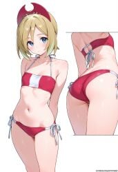 1girls ai_generated ass bikini blonde_hair blue_eyes botchi996 breasts female irida_(pokemon) pokemon pokemon_legends:_arceus swimsuit