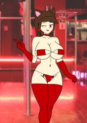 1girls big_breasts bikini brandonvortex_(artist) breasts cat_ears catgirl fanart female lipstick panties red_bikini red_eyes red_gloves red_lipstick solo vane_(brandonvortex)