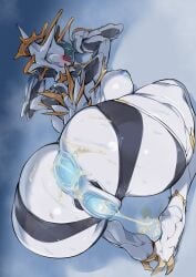 1girls all_fours anus ass_up blush claws clitoris crown cum_drip cum_in_ass cum_in_pussy cum_in_pussy digital_extremes dutch_angle gaping_anus gaping_pussy looking_at_viewer looking_pleasured pochincoff pussy robot_girl sweat valkyr_(warframe) warframe warframe_(species)