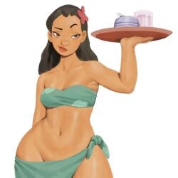 1girls armpit belly belly_button black_hair brown_eyes dark-skinned_female edit edited edited_art female lilo_and_stitch midriff nani_pelekai only_female sassy skirt smirk smirking smirking_at_viewer smug solo solo_female somsaknaha somsoknaha swim_skirt thick_thighs third-party_edit waitress