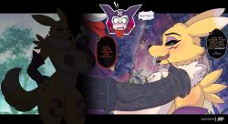 1girls 2boys 2nd_city_saint digimon digimon_(species) english english_dialogue english_text impmon indramon interspecies mendys purple_body renamon size_difference yellow_fur