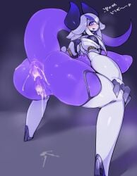 anus ass bent_over cum_in_ass cum_in_pussy female horns huge_breasts oc orca_(pochincoff) pochincoff purple_body pussy tail