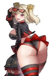 1girls absurdres ass ass_focus bandaid bandaid_on_face blonde_hair blush boar boots breasts burnice_white cleavage cleavage_cutout clothing_cutout crop_top cropped_jacket eyebrows_hidden_by_hair eyewear_on_head female fingerless_gloves gloves hair_ornament hand_on_another's_head helmet high-waist_skirt highres large_breasts looking_at_viewer medium_hair miniskirt mole mole_on_ass motorcycle_helmet one_eye_closed panties red_eyes red_panties sanfu_(sanfu9800) size_difference skirt smile solo spiked_jacket standing striped_clothes striped_thighhighs sunglasses teeth thigh_boots thigh_focus thighhighs thighs tongue tongue_out turtleneck underwear upper_teeth_only white_background zenless_zone_zero