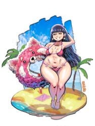 abby_park arm_behind_head asian_female bbw beach big_ass big_breasts bikini black_hair disney earrings jewelry long_hair palm_tree pixar plump red_bikini smile thick_thighs turning_red wide_hips