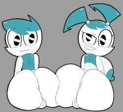 1boy 1girls backsack balls ballsack big_ass big_breasts blue_hair both_sexes_in_same_situation breasts female femboy jenny_wakeman looking_at_viewer male my_life_as_a_teenage_robot nickelodeon rule_63 self_upload simple_background thick thick_ass weird00d xj-9