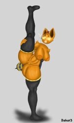 absurd_res antennae_(anatomy) anthro armwear arthropod arthropod_abdomen ass bee big_breasts big_butt black_armwear black_clothing black_legwear breasts clothing dakar3 female floating_head food for_a_head fruit fur genitals golden_rings grey_background hand_on_leg hi_res hybrid hymenopteran insect_wings insects legwear nipples object_head one_leg_up orange_body plant pumpkibee_(lunarzeclipse) pumpkin pumpkin_head pussy raised_leg shadow simple_background small_waist solo surprise thick_thighs wings yellow_eyes
