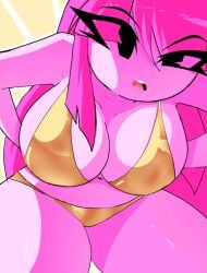 1girls 2d adventure_time bikini bikini_bottom bikini_top black_eyebrows black_eyelashes cartoon_network deviantart deviantart_link eyebrows eyebrows_visible_through_hair eyelashes eyelashes_through_hair eyelashes_visible_through_hair female gold_bikini gold_bra gold_panties golden_bikini golden_bra golden_panties golden_week huge_breasts long_hair looking_at_viewer no_ai open_mouth panties pink_body pink_hair pink_skin princess princess_bubblegum solo two-piece_swimsuit two_piece_swimsuit western_cartoon xan-gelx(xan)