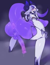 anus ass balls bent_over dickgirl futa_sans_pussy futanari horns huge_breasts huge_cock intersex oc orca_(pochincoff) pochincoff purple_body pussy tail