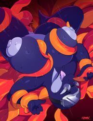 2025 4_fingers anthro areola big_breasts bodily_fluids breasts cetacean chromapan dolphin eyewear eyewear_on_head fangs feet female fingers genitals glasses goggles goggles_on_head grey_areola grey_nipples hi_res holding_tentacle huge_breasts lori_(jerrydoga) mammal marine nipples no_pupils oceanic_dolphin open_mouth open_smile orca penetration pussy round_glasses signature smile solo sweat sweaty_body teeth tentacle tentacle_around_arm tentacle_around_breast tentacle_around_leg tentacle_in_vagina tentacle_penetration toes tongue tongue_out toothed_whale vaginal_penetration vulva
