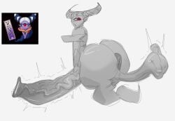 ass asshole big_ass big_balls big_butt big_penis cyclops donut_anus flat_chest futanari ghost greaseyhair grey_background hair horns huge_ass huge_butt huge_cock hung_bottom hung_futa insomni intersex large_penis looking_back no_leg penis red_eyes saggy_balls throbbing throbbing_penis yo-kai_watch yokai