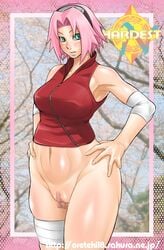 1girls alternate_version_available censored elzikyuchi female female_only high_resolution human naruto naruto_shippuden oreteki sakura_haruno solo