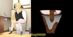 (theusagiboy1406) 1female 1girls 3d 3d_(artwork) ass ass bare_ass bathroom black_shirt blonde_female blonde_hair blonde_hair blonde_hair_female bottomless cynthia_(pokemon) female female_focus female_only game_freak hair_ornament hair_over_one_eye light-skinned_female long_hair mikumikudance mmd nintendo pokemon pokemon_dppt scat scat shirt shit shit shitting socks toilet toilet_use