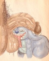 alien anthro ass ball_lick balls big_butt big_ears big_penis blue_body blue_fur blue_nose bodily_fluids disney duo experiment_(lilo_and_stitch) fur furryonline1 genital_fluids genitals hi_res huge_cock human licking lilo_and_stitch looking_pleasured male male/male mammal oral penis penis_on_head pubes saliva sex simple_background stitch_(lilo_and_stitch) tongue