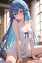 1girls ai_generated blue_eyes blue_hair blusti clothing cute female mushoku_tensei mushoku_tensei:_isekai_ittara_honki_dasu roxy_migurdia sitting_on_person