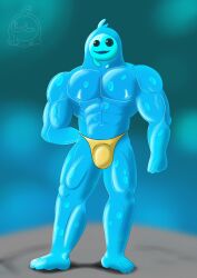 1boy abs arm_behind_back blue_skin briefs bulge flexing fortnite full_body looking_at_viewer male muscular muscular_male rippley_(fortnite) smile solo speedo standing swim_briefs underwear
