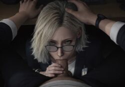 1boy1girl 3d ai_generated blonde_hair blowjob clothed clothed_sex de_sabe fbi_badge fellatio female glasses grace_ashcroft male resident_evil resident_evil_9:_requiem uncensored under_the_table