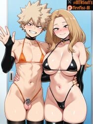 1boy 1femboy 1girls abs ai_generated balls big_breasts bikini boku_no_hero_academia cameltoe camie_utsushimi chastity_cage choker cock_cage cuck cuckold dominant_female dominatrix female femboy feminine_male feminization firefist-ai gay katsuki_bakugou male male_in_bikini my_hero_academia penis_cage small_penis swimsuit teenager twink wide_hips