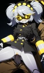 ai_generated breast_grab breasts female j_(murder_drones) murder_drones pussy pussy_penetration robot_girl white_body yellow_eyes