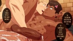 2boys abs after_anal after_sex anal bara big_penis black_hair completely_nude cresxart cum cumming cumming_together dark-skinned_male dark_skin dilf dubious_consent dungeon_meshi erect_penis erection gay gay_sex hands-free handsfree_ejaculation huge_cock kabru laios_touden large_penis light-skinned_male light_skin male male/male male_only muscular muscular_male nsfw nude nude_male pecs penis thick_penis veiny_penis yaoi