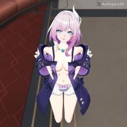 3d animated barefoot blue_eyes blush breasts cyrene_(honkai:_star_rail) dress female hair_ornament honkai:_star_rail honkai_(series) medium_breasts pink_hair short_hair shoulders smile tagme thighs video