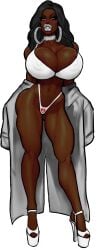 bikini bimbo bimbo_body bimbo_lips black_hair bubble_butt cleavage dark-skinned_female dark_skin earrings grey_eyes high_heels huge_breasts looking_at_viewer nipples_visible_through_clothing silver_lipstick theofficialpit third-party_edit