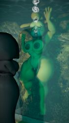 1girls 3d animal_crossing breasts daemont92 drowning female isabelle_(animal_crossing) nintendo nude peril underwater