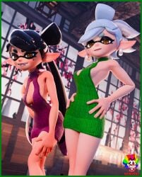 2girls 3d callie_(splatoon) large_breasts marie_(splatoon) monster_girl slymyguy splatoon sweater tagme