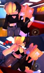 2girls black_collar breasts brown_eyes edited edited_image female female/female female_on_female fox_ears fox_girl fox_tail freckles freckles_on_face heart_belt honey_(theactualhoney) imhoneyy imminent_sex lesbian_sex medium_ass medium_breasts minecraft moving_breasts orange_eyes orange_hair seduction seductive_smile sitting_on_bed smile theactualhoney tight_pants topless topless_female two_tone_hair yuri