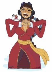1girls blush breasts clothing female female_only genderswap_(mtf) glasses goggles goggles_on_head jeteggs long_arms long_hair medium_breasts one_piece open_clothes open_legs open_mouth piano_keys reference_image rule63 rule_63 scratchmen_apoo smile smiling_at_viewer solo solo_female solo_focus tan_skin thick thick_legs thick_thighs very_long_hair