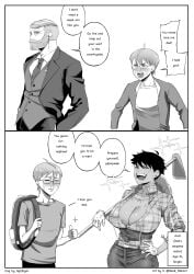 1girls 2boys 2koma age_difference ahoge aunt aunt_and_nephew breasts cleavage comic country_girl crying_with_eyes_open dark-skinned_female dark_skin english_text father_and_son female glasses gloves happy_ears huge_breasts imminent_incest large_breasts mature_female mole mole_on_breast monochrome nesz nordic_chad plaid_shirt plunging_neckline suit text thumbs_up tomboy tomboy_milf