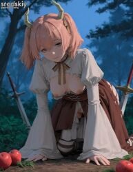 1girls ai_generated bent_over cute demon demon_girl demon_horns female flat_chest goth half_naked hentai linie_(sousou_no_frieren) mature_female nipples pussy small_breasts sousou_no_frieren srodskiy tagme vulgar young