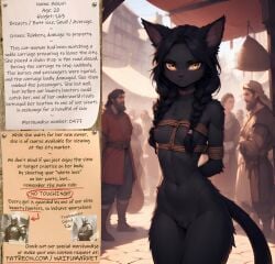 ai_generated anime bondage bounty_hunters breasts cute dark_fur dark_hair edited fantasy feline female fictional furry market naked nude photoshop roleplay ropes slave slavegirl slavery small_boobs small_breasts small_tits waifu yellow_eyes