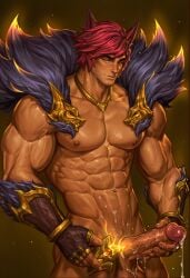 ai_generated bara big_muscles completely_nude cum league_of_legends male_only masturbation muscular muscular_male sett
