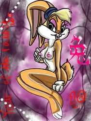 anthro barefoot blonde_hair breasts dragonhorse10 female female_only fur furry furry_breasts furry_ears furry_tail gloves hair lola_bunny looking_aside looney_tunes mammal nude rabbit short_hair side_view solo tagme tail