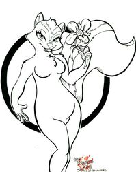 1girls 2006 anthro breasts dreamworks female_only flower furry ink lineart looking_at_viewer mammal over_the_hedge paramount_pictures sean_blackthorne simple_background skunk solo solo_female standing stella_(over_the_hedge) tagme white_background