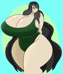 1girls 2023 big_ass big_breasts black_eyes black_hair blush cute depressed exhausted female green_swimsuit igphhangout janitor kuki_walkers_(igph) light-skinned_female milf one-piece_swimsuit original original_character sweat sweatdrop sweating swimsuit thick_thighs